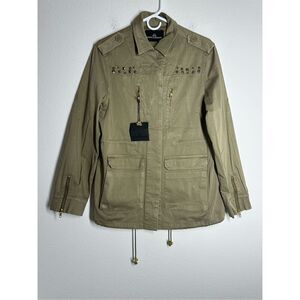 NWT Sofie Schnoor Women’s Green Cotton Parka Métal Stars Trim Sz 40 EU/ 4 US